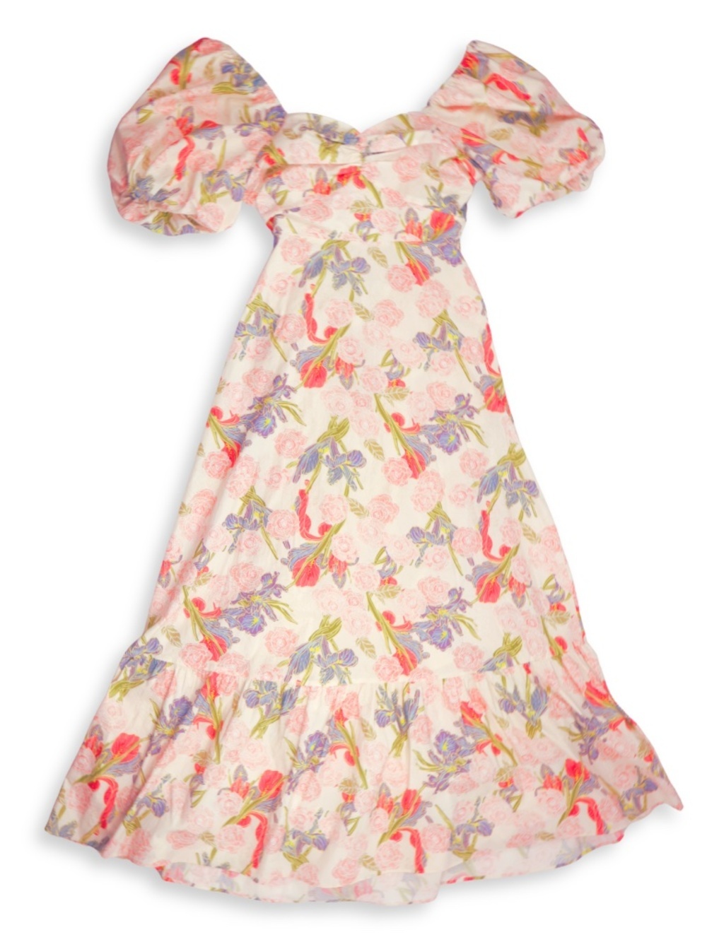 NWT English Factory Floral Maxi Dress Sweetheart Puff Sleeve Size S
